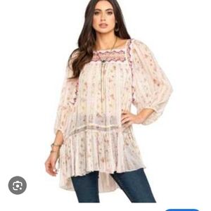 Free People Dance Magic Embroidered Yoke Flowy Boho Festival Hippie Tunic L
